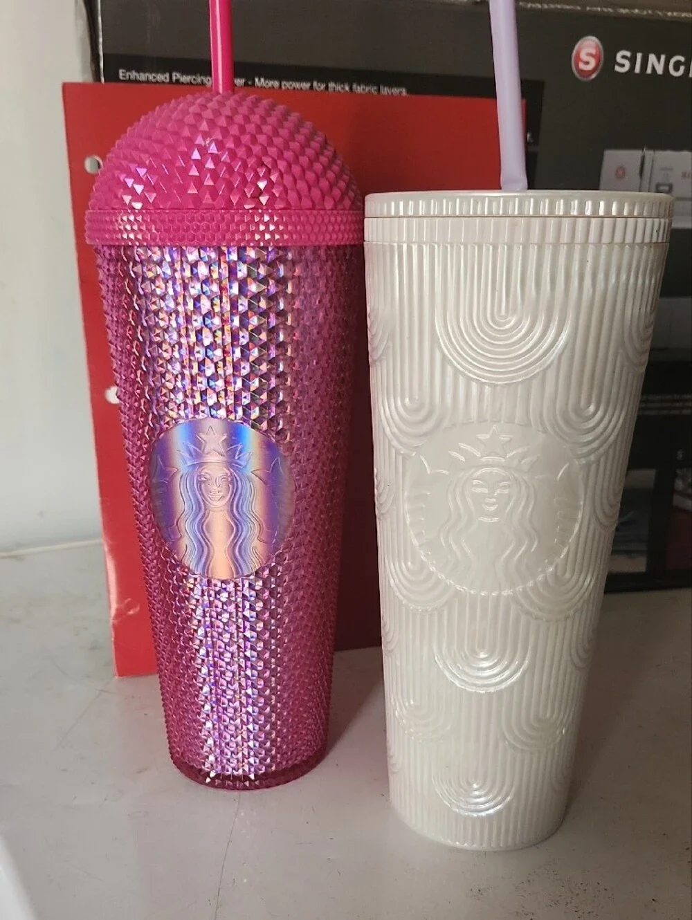 Starbucks Pink and Cream Textured Studded Reusable Tumblers